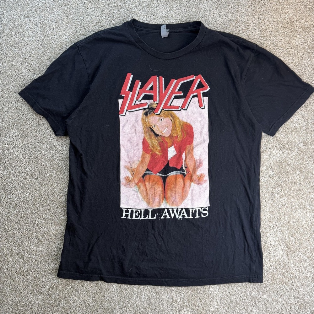 Slayer Shirt Mens Large Black Hell Awaits Graphic Metal Band Tee T-Shirt